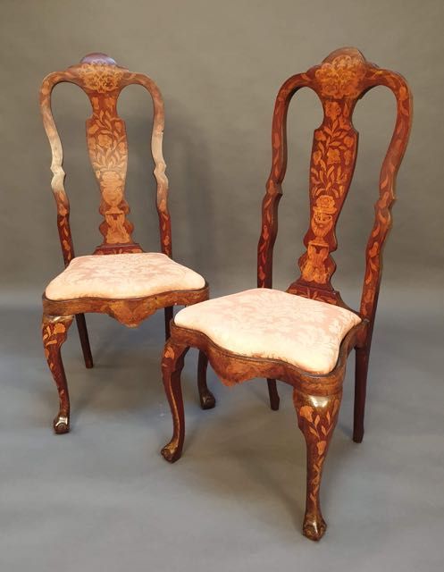 A Pair of 18thc. Dutch Inlaid Walnut Marquetry Chairs