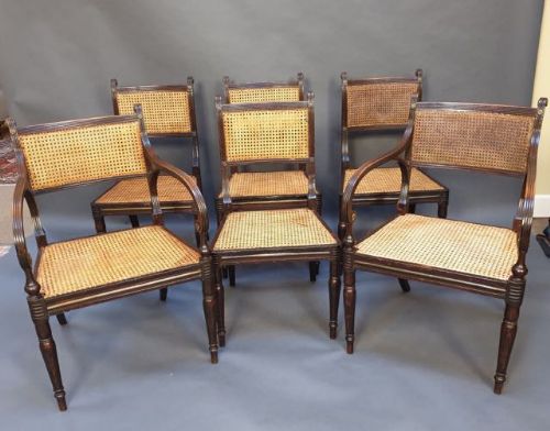 A Set of Six Regency Simulated Rosewood & Caned Dining Chairs