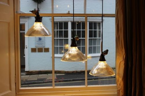 Set Three Hanging Glass Lights C. 1930s