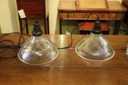 A Pair of Two Hanging Glass Lights C. 1930s