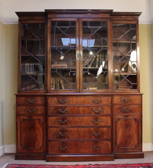 Georgian Mahogany Breakfront Secretaire Bookcase