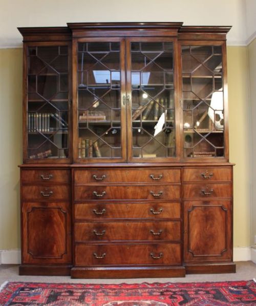 fig 1. Georgian Mahogany Breakfront Secretaire Bookcase