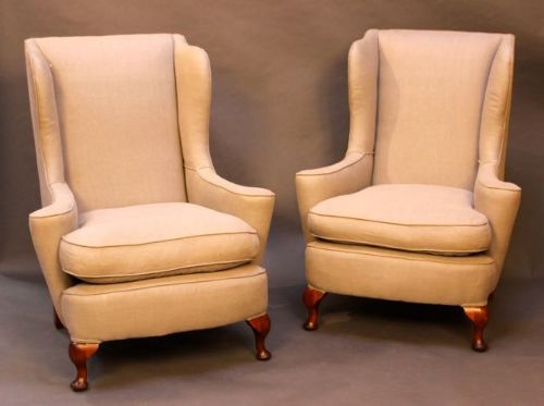Pair of Late 19thc. Walnut Wing Armchairs
