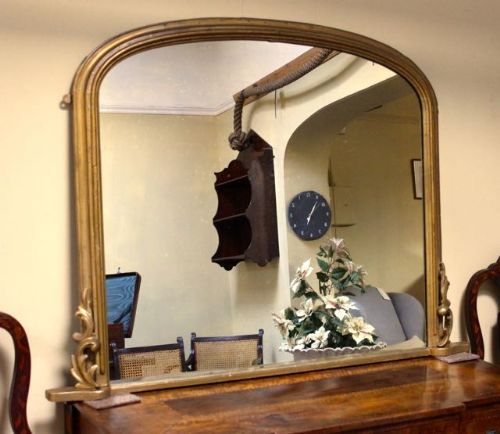 19thc. Gilt Over Mantle Mirror with Arched Frame