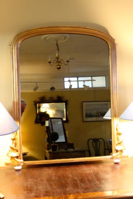19thc. Gilt Over Mantle Mirror with Arched Fram,e