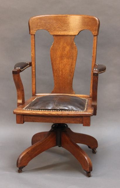 Late 19thc Oak Revolving & Tilting Office Chair