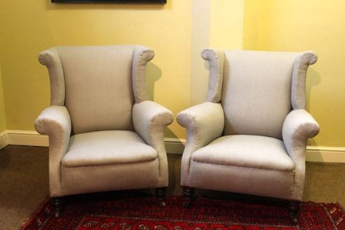 A Pair of 19thc. Wing Back Armchairs