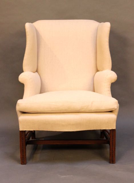 19thc. Mahogany Upholstered Wing Armchair