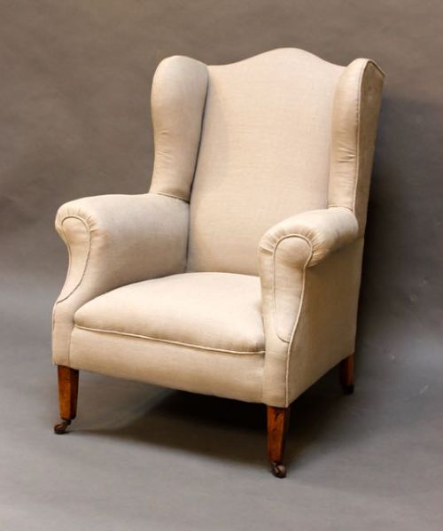 19thc. Mahogany Upholstered Wing Armchair