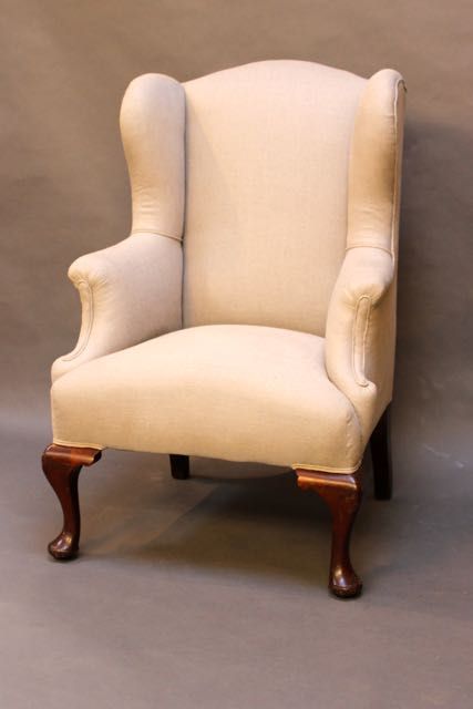 19thc. Mahogany Upholstered Wing Back Armchair