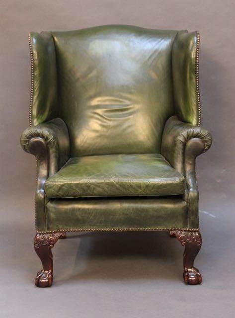 Late 19thc. Leather Wing Armchair