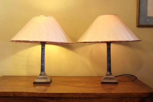 Pair of Late 19thc. Silver Plated Lamps
