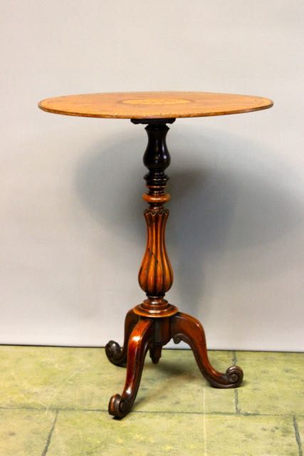 19thc. Mahogany Inlaid Tripod Table