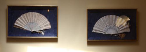 A Pair of 19thc. Ivory & Silk & Mother of Pearl & Silk Fans