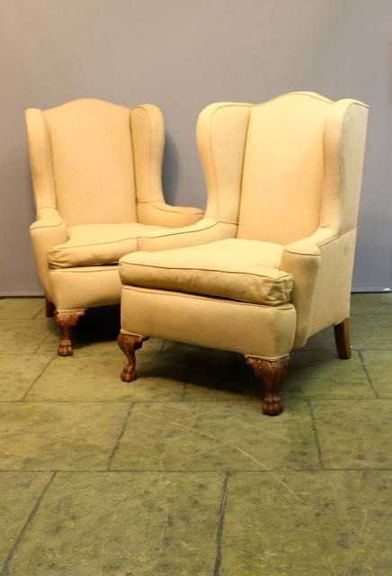 A Pair of Late 19thc. Walnut Wing Armchairs