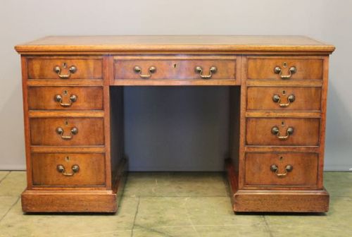 Late 19thc. Walnut Pedestal Desk