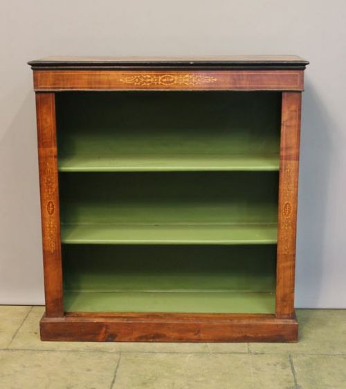 19thc. Walnut Inlaid Open Bookcase