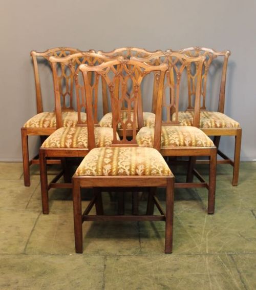 Late 18thc. Set of Six Walnut Chinese Chippendale Dining Chairs
