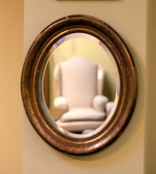 19thc Gilt Oval Mirror and Bevelled Edge Plate
