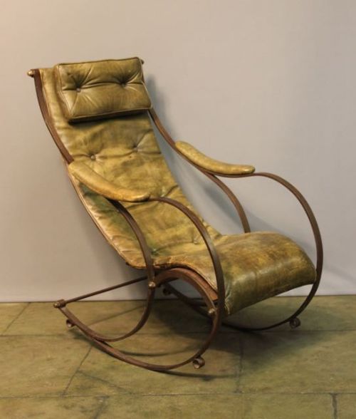 Late 19thc Winfield Metal and Leather Rocking Chair