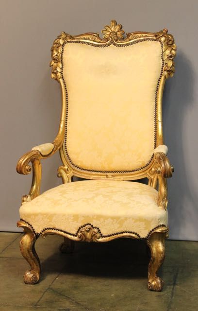 19thc. Carved & Gilded Upholstered Armchair
