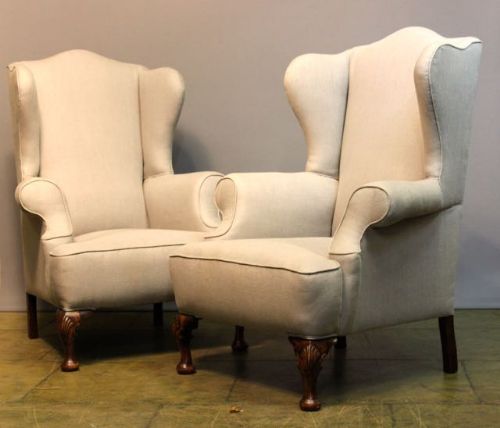 Pair of 19thc. Walnut Wing Armchairs