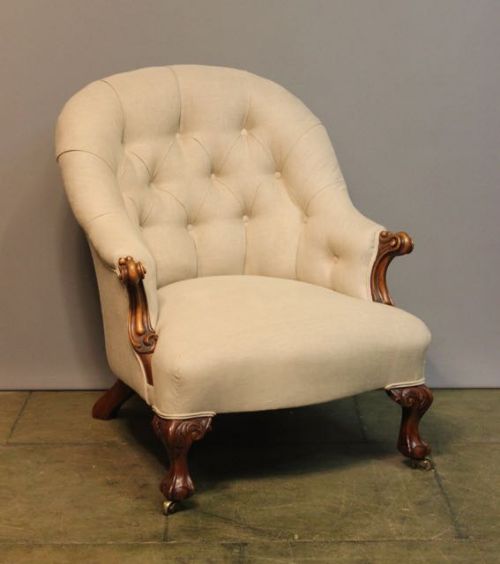 19thc. Walnut & Upholstered Button Back Chair