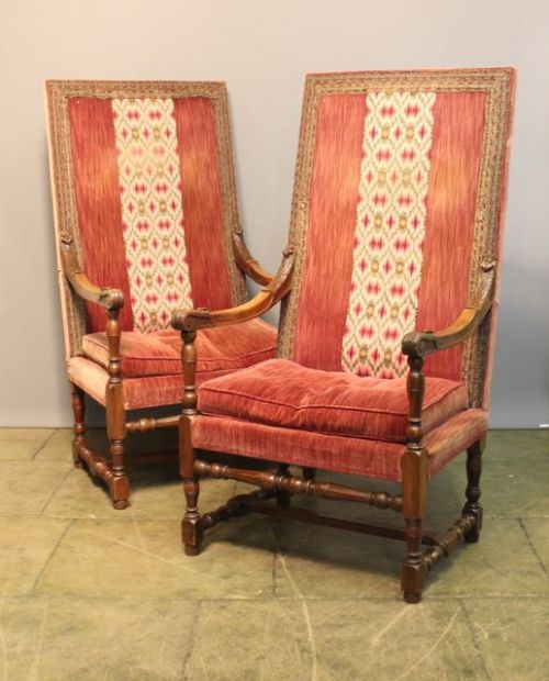 A Pair of 19thc. Carved Walnut Armchairs