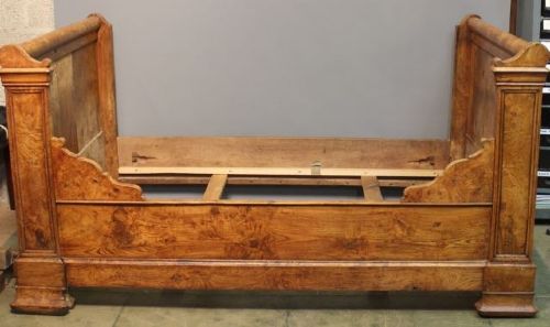 19thc. Elm French Bateau Lit Bed