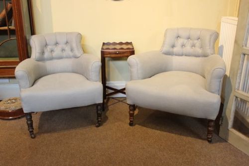 A Pair of 19thc. Walnut Button Back Side Chairs