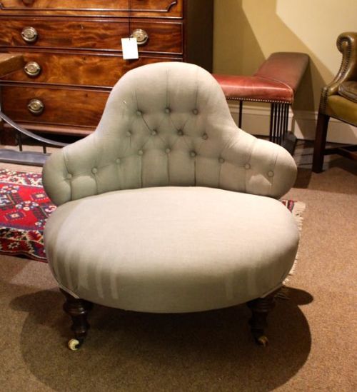 19thc. Walnut Button Back Nursing Chair/love Seat
