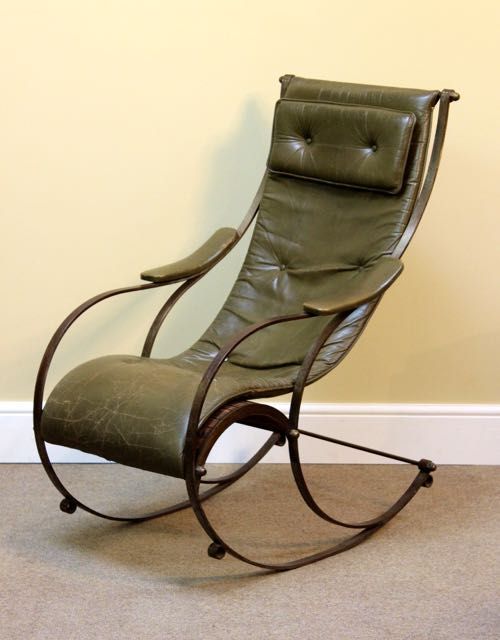 Early 20thc Metal and Leather Rocking Chair