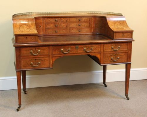 Late 19thc Satinwood and Inlaid Carlton House Desk.