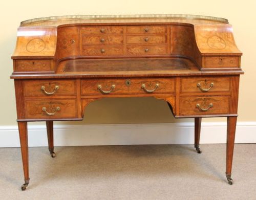 fig 1. Late 19thc satinwood and inlaid Carlton House desk.
