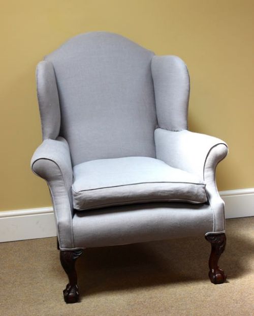 19thc. Walnut Wing Upholstered Armchair