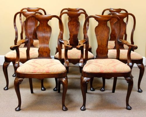 Set of Eight Late 19thc Walnut Dining Chairs
