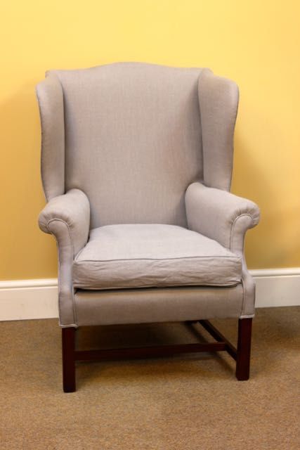 Late 19thc Walnut Wing Armchair with Square Chamfered Legs