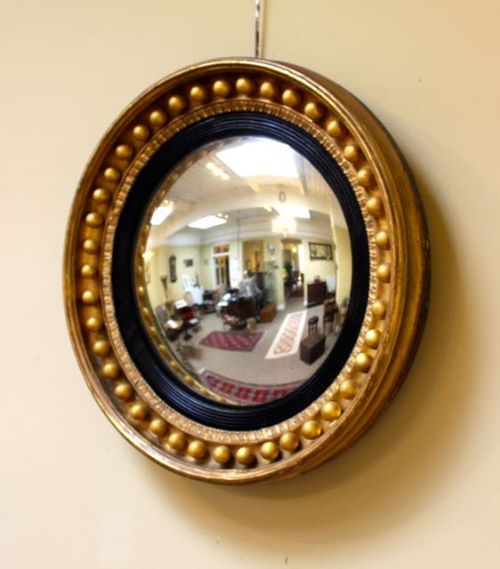 19thc Gilt Wood Convex Mirror