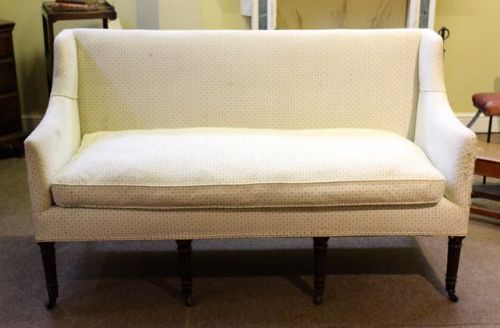 19thc. Mahogany Upholstered Six Legged Two Seater Sofa