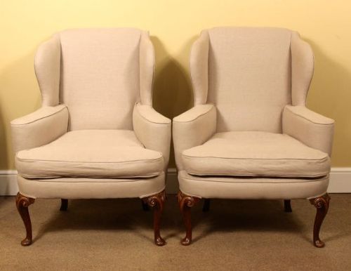Pair of Late 19thc. Walnut Wing Armchairs