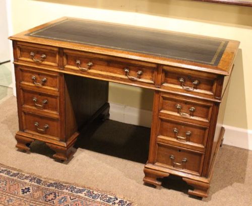 Late 19thc Oak Pedestal Desk