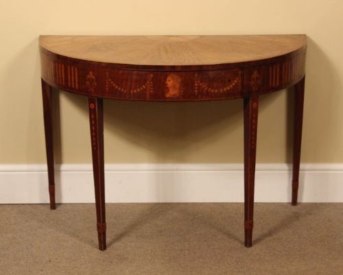 A Wonderful Late 18thc. (1790) Mahogany & Satinwood

demi Lune Card Table/side Table