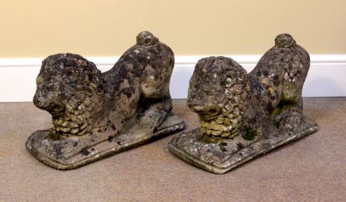 Pair of Stone Recumbent Lions