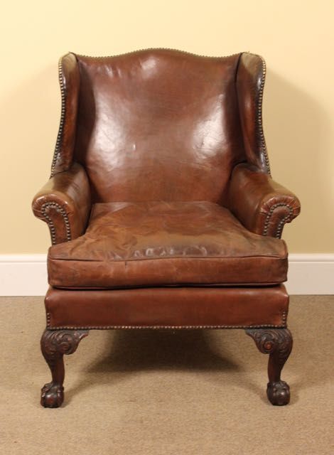 A Lovely 19thc. Mahogany & Leather Wing Armchair
