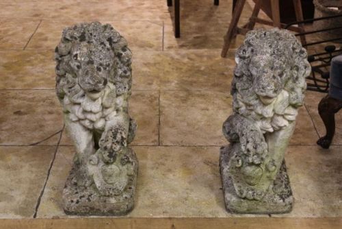 Pair of 20thc. Stone Lions