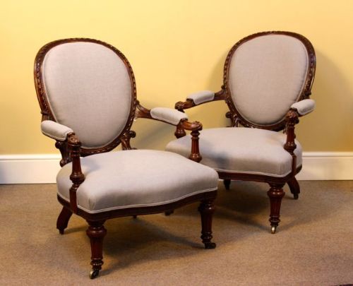 Pair of 19thc. Walnut Armchairs