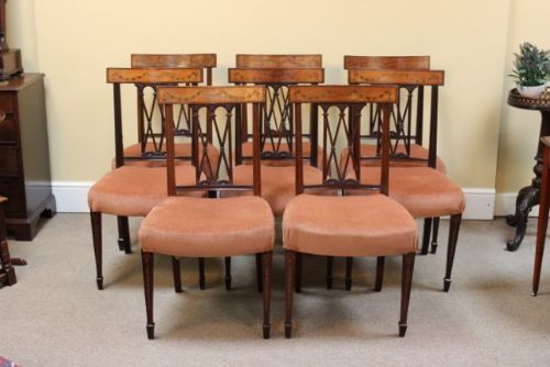 Set of Eight 19thc. Mahogany & Satinwood Dining Chairs