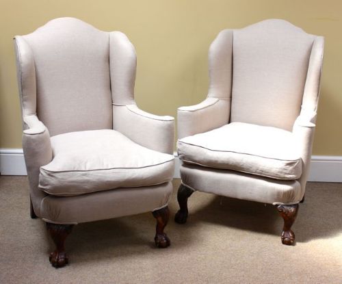 A Pair of 19thc. Walnut Wing Armchairs