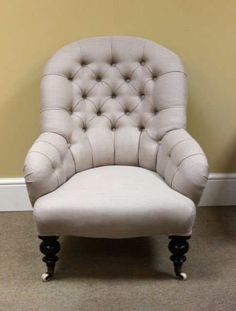 19thc. Walnut Button Back Armchair