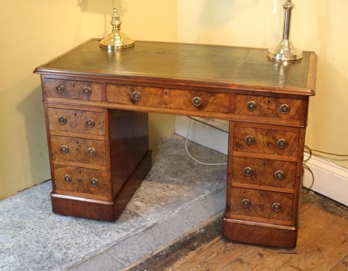 19thc. Walnut Pedestal Desk